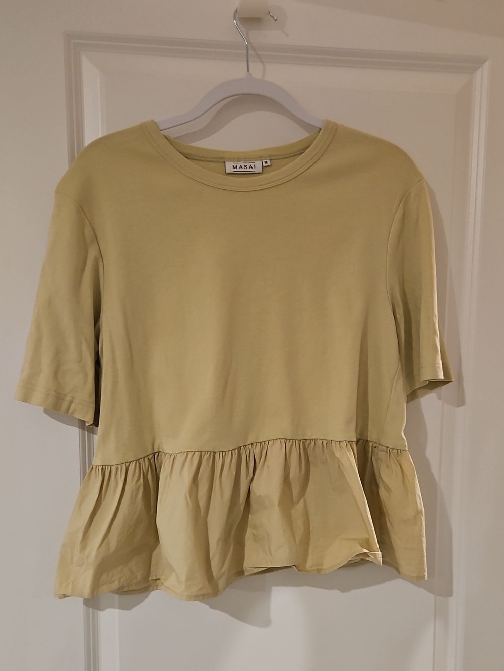 Masai Pale Yellowish Green Peplum Short-Sleeve Top